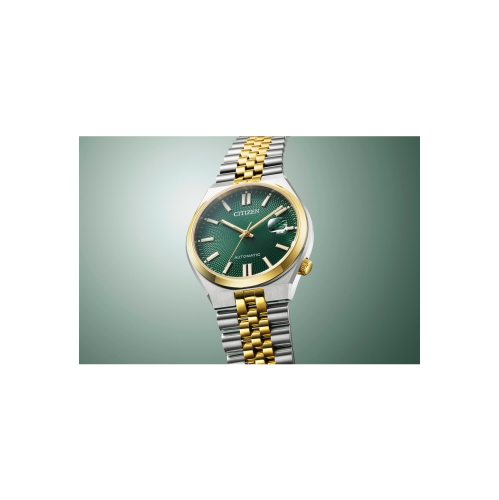 Montre automatique homme « 60 » 40 mm bicolore boîtier inox. Et bracelet en inox et cadran vert de Citizen