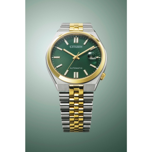 Montre automatique homme « 60 » 40 mm bicolore boîtier inox. Et bracelet en inox et cadran vert de Citizen