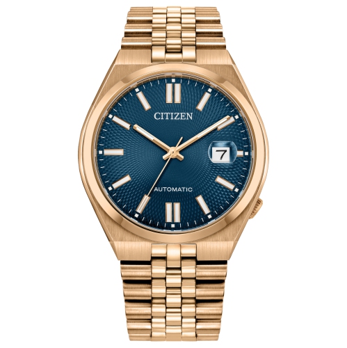 Montre automatique homme «&nbsp;60&nbsp;» Tsuyosa Citizen 40&nbsp;mm boîtier inox rose doré et bracelet cadran bleu