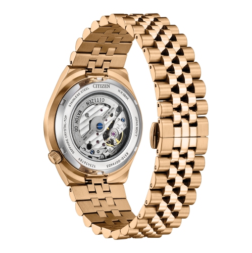 Montre automatique homme « 60 » Tsuyosa Citizen 40 mm boîtier inox rose doré et bracelet cadran bleu