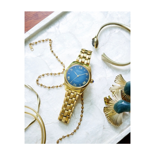 Citizen Ladies Citizen L “Classic” Eco-Drive Watch 33mm Gold-Tone Stainless Steel Case and Bracelet with Blue Dial