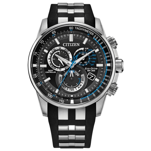 Montre sport pour hommes édition limitée Eco-Drive 43&nbsp;mm de Citizen boîtier inox argenté/bracelet polyuréthane inox noir/cadran gris