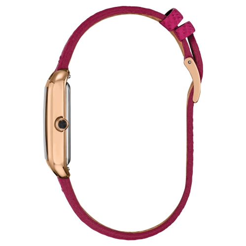 Montre-bijou classique pour femmes Eco-Drive 23,5&nbsp;mm boîtier inox rose doré bracelet cuir rose et cadran nacré blanc