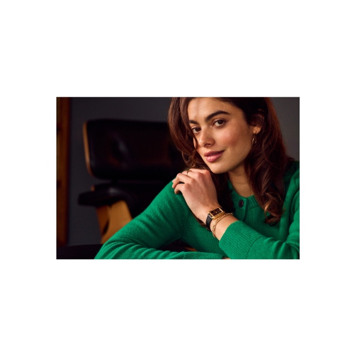 Montre-bijou classique pour femmes Eco-Drive 23,5 mm avec boîtier en acier inoxydable doré bracelet en cuir noir et cadran noir