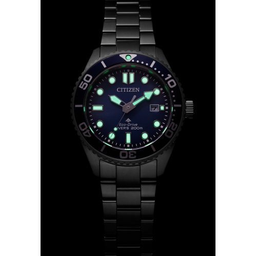 Montre homme à Eco-Drive Promaster Dive de Citizen, 41 mm boîtier et bracelet en inox argenté et cadran bleu
