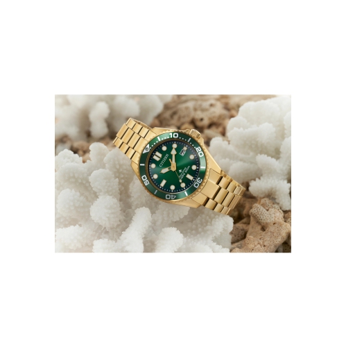 Montre homme à Eco-Drive Promaster Dive de Citizen, 41&nbsp;mm boîtier et bracelet en inox doré, cadran vert