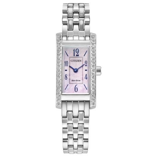 Montre pour femmes Palidoro Eco-Drive 28,3&nbsp;mm en acier inoxydable argenté et bracelet avec cadran rose de Citizen