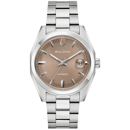 Montre automatique pour hommes Surveyor de Bulova 39&nbsp;mm boîtier et bracelet en inox argenté et cadran brun