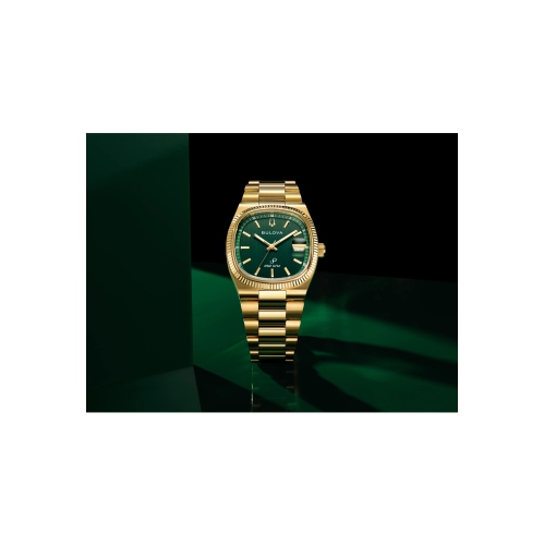 Bulova Mens Super Seville Precisionist Watch 37.5mm Gold-Tone Stainless Steel Case and Bracelet with Green Dial