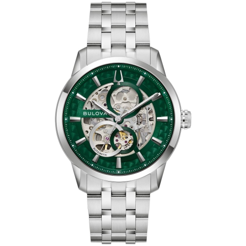 Bulova Mens Sutton Automatic Watch 40mm Silver-Tone Stainless Steel Case and Bracelet with Green Dial