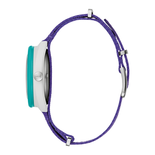 Bulova Mens Snorkel #Tide® Limited Edition Quartz Watch 41mm White Hybrid-Ceramic Case Purple Nylon Strap with Teal Dial