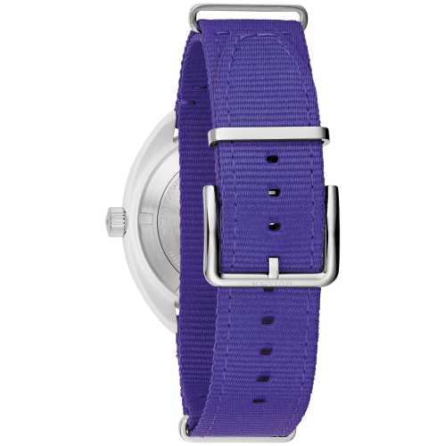 Bulova Mens Snorkel #Tide® Limited Edition Quartz Watch 41mm White Hybrid-Ceramic Case Purple Nylon Strap with Teal Dial