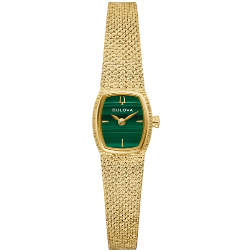 Bulova Ladies Goddess Of Time Quartz Watch 17mm Gold-Tone Stainless Steel Case and Bracelet with Green Malachite Dial