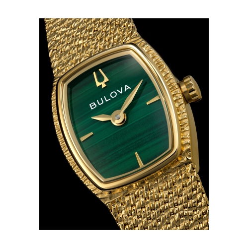 Bulova Ladies Goddess Of Time Quartz Watch 17mm Gold-Tone Stainless Steel Case and Bracelet with Green Malachite Dial