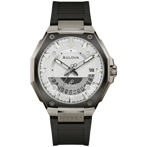 Bulova Mens Series X Precisionist Watch 42mm Grey Stainless Steel Case Black HNBR Rubber Strap with White Lumincescent Dial