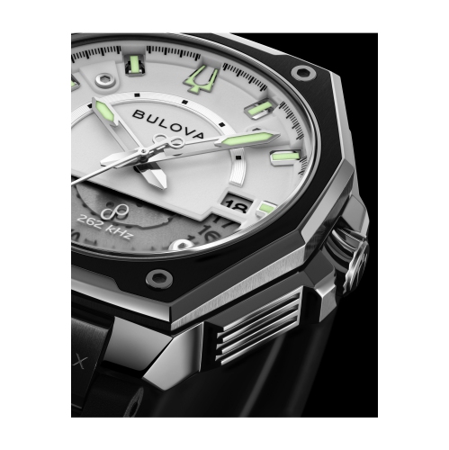 Bulova Mens Series X Precisionist Watch 42mm Grey Stainless Steel Case Black HNBR Rubber Strap with White Lumincescent Dial