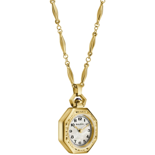 Montre à quartz pour femmes avec pendentif rubaiyat édition limitée Bulova 25,5 mm boîtier inox doré et chaîne avec cadran blanc