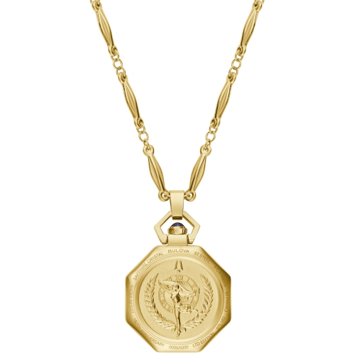 Montre à quartz pour femmes avec pendentif rubaiyat édition limitée Bulova 25,5 mm boîtier inox doré et chaîne avec cadran blanc