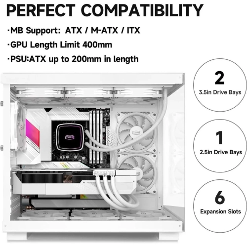 PCCOOLER CPS C3 T500 ARGB PC Case, Dual-Chamber Mid-Tower ATX Case, Desktop Computer Case w/ 6 ARGB Fans Pre-installed w/ Fan Hub, Tempered Glass,