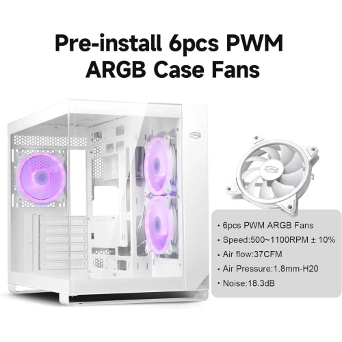 PCCOOLER CPS C3 T500 ARGB PC Case, Dual-Chamber Mid-Tower ATX Case, Desktop Computer Case w/ 6 ARGB Fans Pre-installed w/ Fan Hub, Tempered Glass,