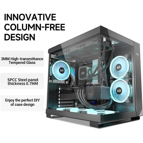 PCCOOLER CPS C3 T500 ARGB PC Case, Dual-Chamber Mid-Tower ATX Case, Desktop Computer Case w/ 6 ARGB Fans Pre-installed w/ Fan Hub, Tempered Glass,