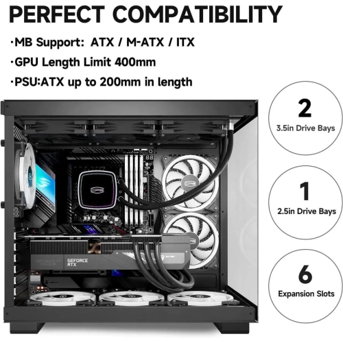 PCCOOLER CPS C3 T500 ARGB PC Case, Dual-Chamber Mid-Tower ATX Case, Desktop Computer Case w/ 6 ARGB Fans Pre-installed w/ Fan Hub, Tempered Glass,