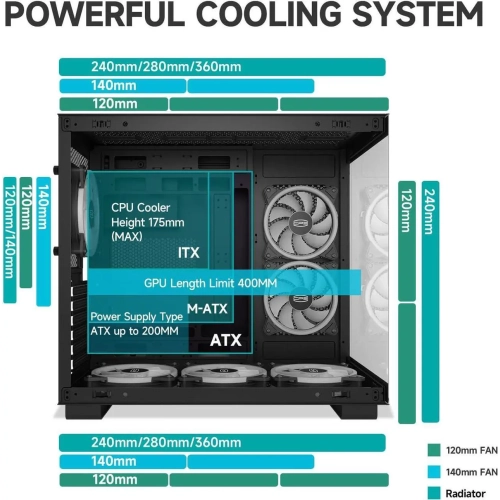 PCCOOLER CPS C3 T500 ARGB PC Case, Dual-Chamber Mid-Tower ATX Case, Desktop Computer Case w/ 6 ARGB Fans Pre-installed w/ Fan Hub, Tempered Glass,