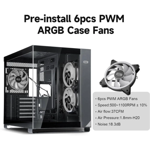 PCCOOLER CPS C3 T500 ARGB PC Case, Dual-Chamber Mid-Tower ATX Case, Desktop Computer Case w/ 6 ARGB Fans Pre-installed w/ Fan Hub, Tempered Glass,