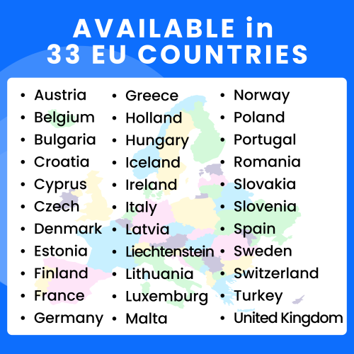 Europe SIM Card QR Code, 15GB 5G/4G LTE High-Speed Data, Works in 33 EU Countries France, Italy, Portugal, Spain, Turkey, UK, Ireland and more