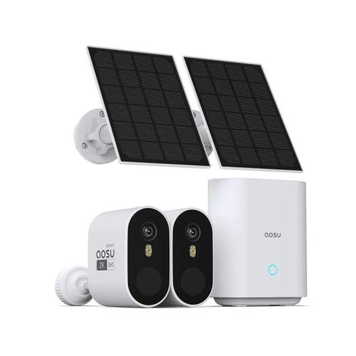 Aosu C7P-2H 3MP 2pcs Solar-Powered Dual Band Wi-Fi Cameras with Spotlight - White