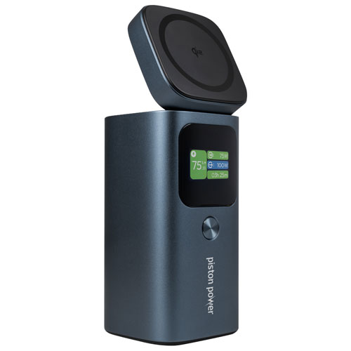 Chargeur portable USB-A/USB-C 15 000 mAh 20 W Piston Power Pro avec chargement sans fil Qi2 de LOGiiX - Bleu minuit