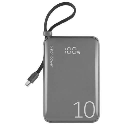 Chargeur portable 20 W 10 000 mAh Piston Power de LOGiiX avec câble USB-C - Gris