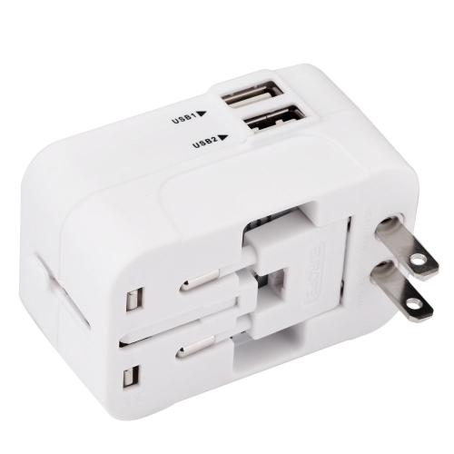Refurbished International Power Travel Adapter Dual USB Port White HHT202