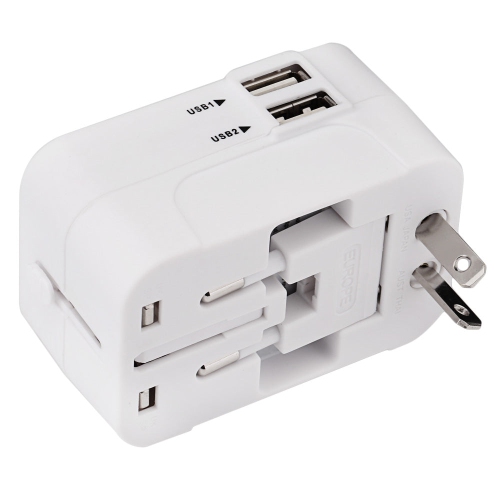 Refurbished International Power Travel Adapter Dual USB Port White HHT202