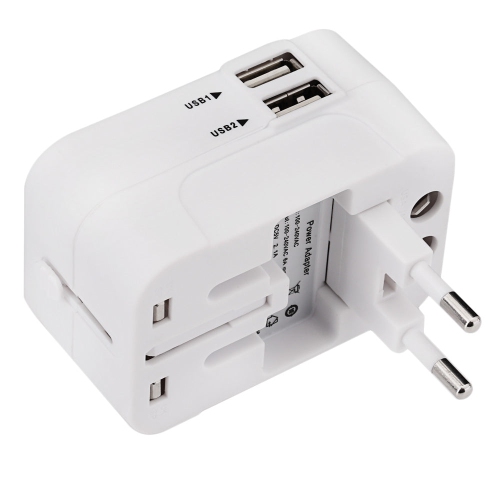Refurbished International Power Travel Adapter Dual USB Port White HHT202