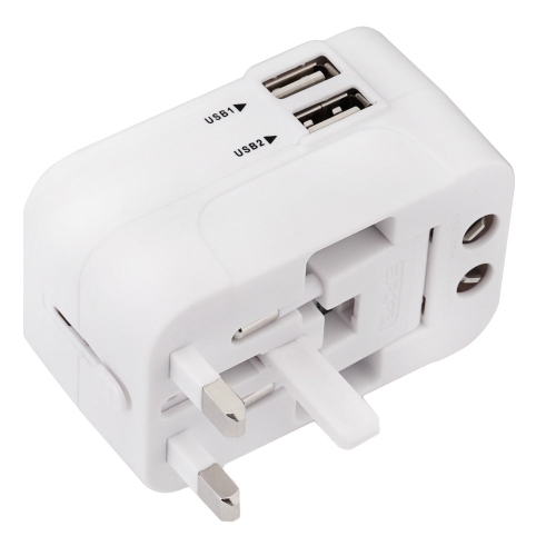Refurbished International Power Travel Adapter Dual USB Port White HHT202