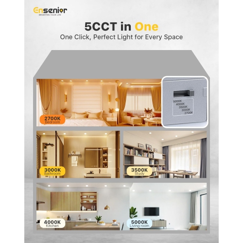 Ensenior 4Inch LED Recessed Slim Pot Light with Junction Box, 3000K/4000K/5000K Changeable, 9W 75W Eqv, Dimmable IC-Rated Ceiling Lighting, 750LM