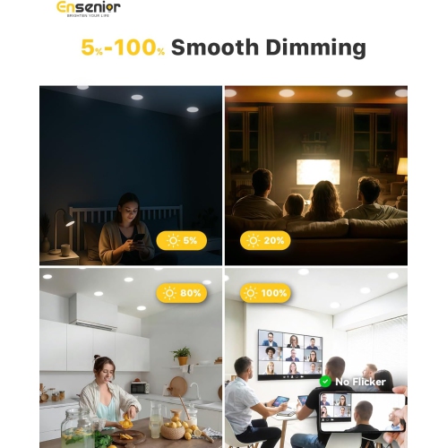 Ensenior 4Inch LED Recessed Slim Pot Light with Junction Box, 3000K/4000K/5000K Changeable, 9W 75W Eqv, Dimmable IC-Rated Ceiling Lighting, 750LM