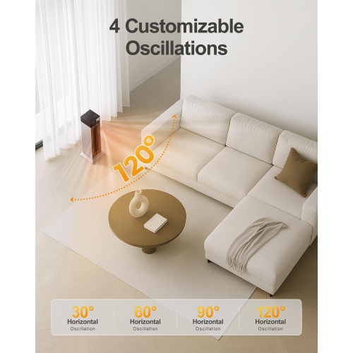 Space Heater Large Room, Electric Heaters for Indoor Use, 3 Heat Levels, 3 Modes, Multiple Safety Protections, 25” Silver Tower Heater for Office,