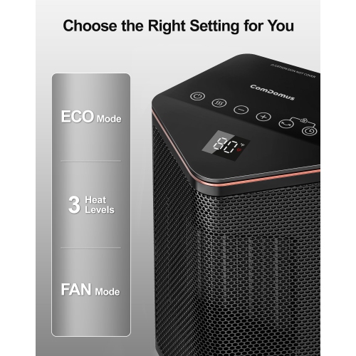 Space Heater, Portable Electric Heaters for Indoor Use with Thermostat, 70° Oscillation, 5 Modes, 12H Timer, Black Small Room Heater for Office