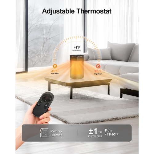 Space Heater, Portable Electric Heaters for Indoor Use with Thermostat, 70° Oscillation, 5 Modes, 12H Timer, Black Small Room Heater for Office