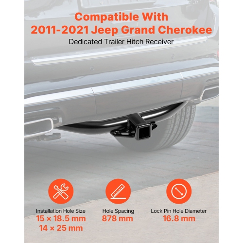VEVOR Class 3 Trailer Hitch, 2-Inch Receiver, Compatible with 2011-2021 Jeep Grand Cherokee, Q345B Steel Tube Frame, Multi-Fit Hitch to Receive Ball