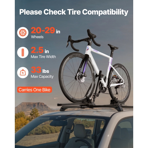 VEVOR 33 lbs Capacity Roof Bike Rack,Upright Roof Mount Bicycle Rack with Secure Locking System for Most Standard Crossbars,Aluminum Upright Rooftop