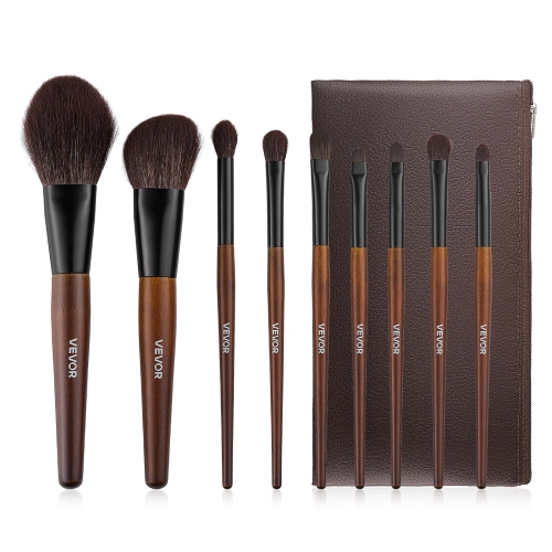VEVOR 9-Piece Makeup Brush Set for Foundation Blending Eyeshadow, Professional Makeup Brush Kit with Soft Natural Wool & Vegan Synthetic Bristles,