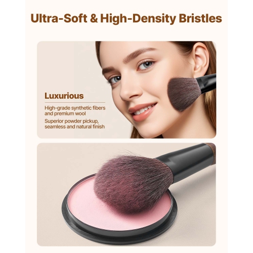 VEVOR 9-Piece Makeup Brush Set for Foundation Blending Eyeshadow, Professional Makeup Brush Kit with Soft Natural Wool & Vegan Synthetic Bristles,