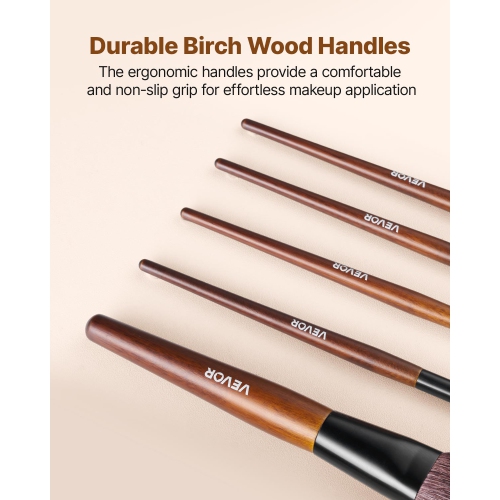VEVOR 9-Piece Makeup Brush Set for Foundation Blending Eyeshadow, Professional Makeup Brush Kit with Soft Natural Wool & Vegan Synthetic Bristles,