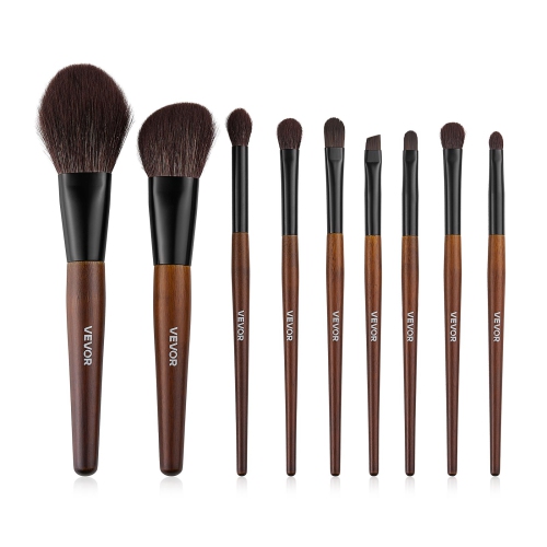VEVOR 9-Piece Makeup Brush Set for Foundation Blending Eyeshadow, Professional Makeup Brush Kit with Soft Natural Wool & Vegan Synthetic Bristles,