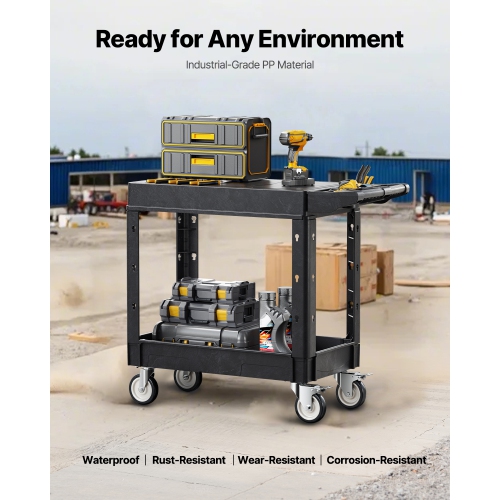 VEVOR 31.3 x 17.7 in Utility Cart, 550 lbs Load Capacity, Two-Shelf Heavy Duty Plastic Utility Cart with 360° Swivel Wheels, Suitable for Warehouse,