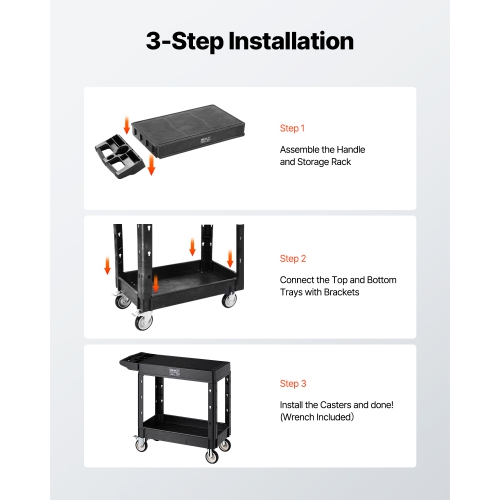 VEVOR 31.3 x 17.7 in Utility Cart, 550 lbs Load Capacity, Two-Shelf Heavy Duty Plastic Utility Cart with 360° Swivel Wheels, Suitable for Warehouse,