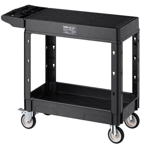 VEVOR 31.3 x 17.7 in Utility Cart, 550 lbs Load Capacity, Two-Shelf Heavy Duty Plastic Utility Cart with 360° Swivel Wheels, Suitable for Warehouse,